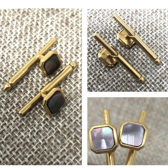 Vintage Gold Filled Abalone Shirt Studs Push Style Small Square 1/20 12K GF - Picture 1 of 7